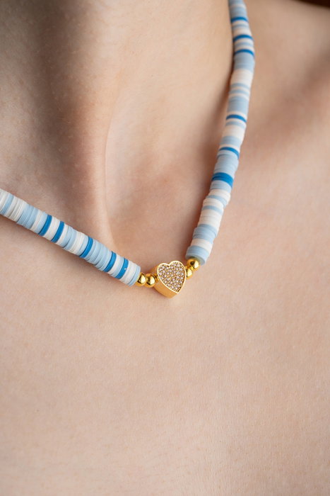 Heliophilia Silver Collar con Colgante de Corazón y Piedra Multicolor